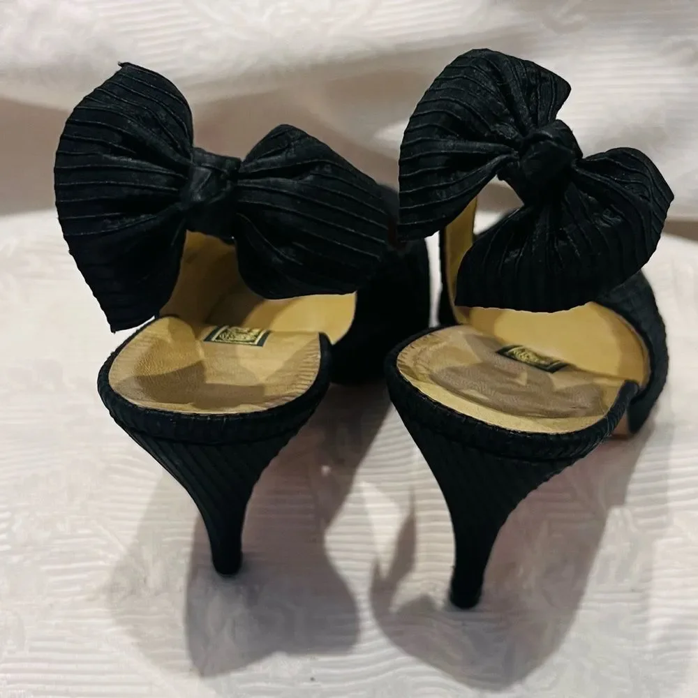 Gucci Black Fabric Covered Slingback Heels Bows On Back Shoes Sz US 6.5 EU 37.5 - Picture 3 of 10